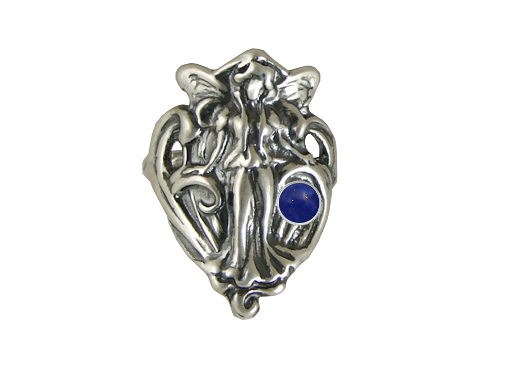 Sterling Silver Queen Mab Fairy Ring With Lapis Lazuli Size 8